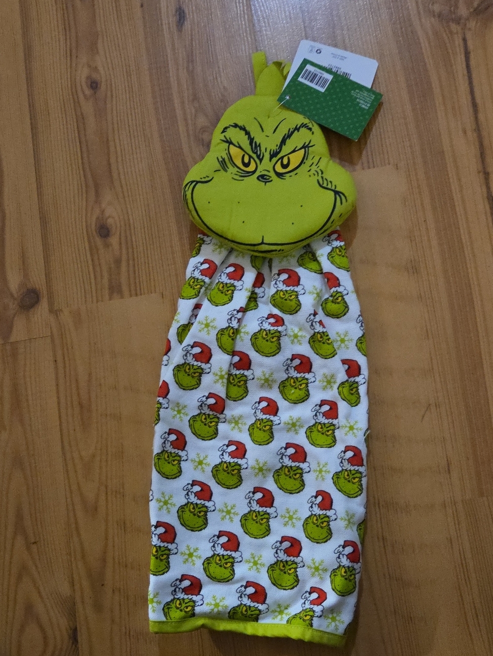 Grinch Holiday Kitchen Towel with Plush Top in Lime Green